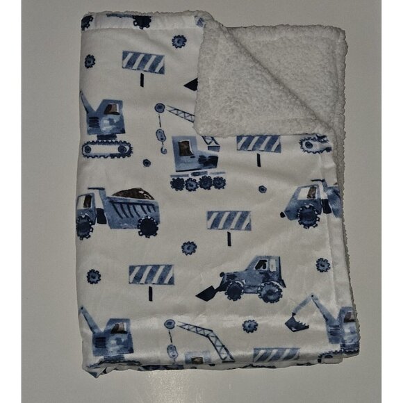 RN 119741 Blue White Construction Truck Baby Blanket Fleece SL Home Fashion SOFT